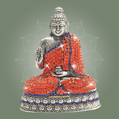 Meditation Brass Buddha Idol Accented with Radiant Stone 4"