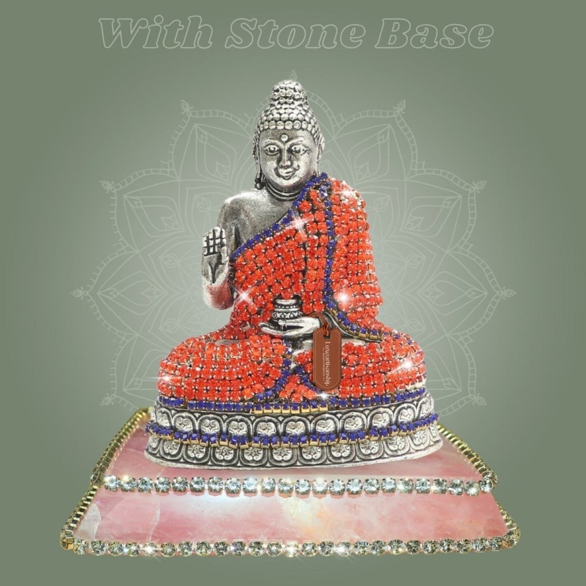 Meditation Brass Buddha Idol Accented with Radiant Stone 4" - Luxeartisanship