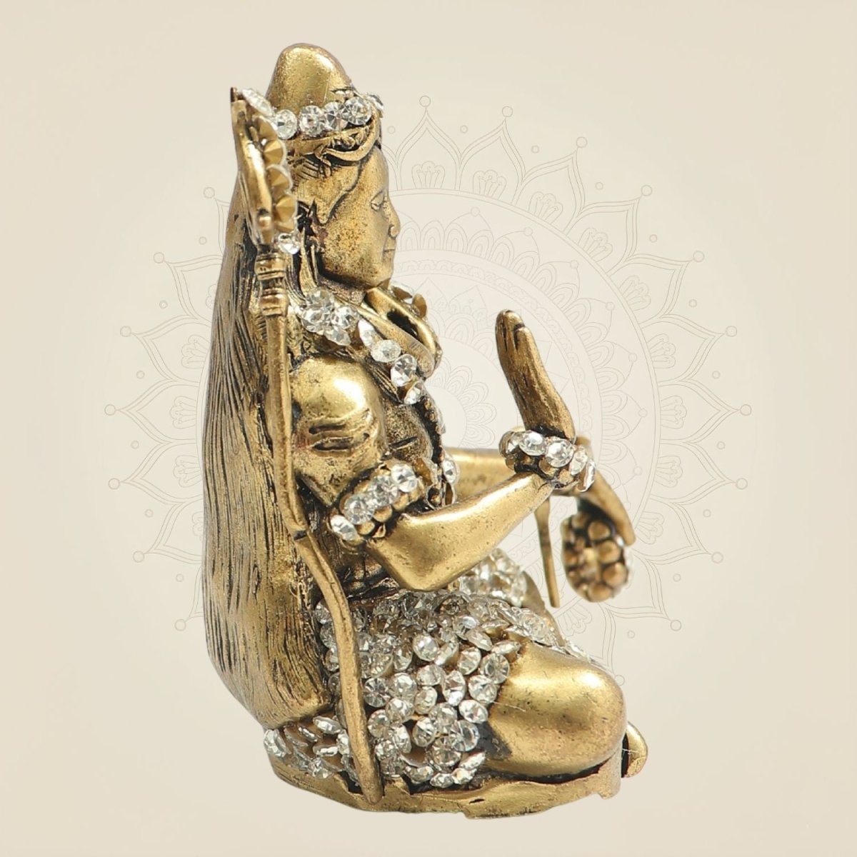 Meditative Brass Shiva Idol Enhanced with Fine Jewellery Stone 3" - Luxeartisanship