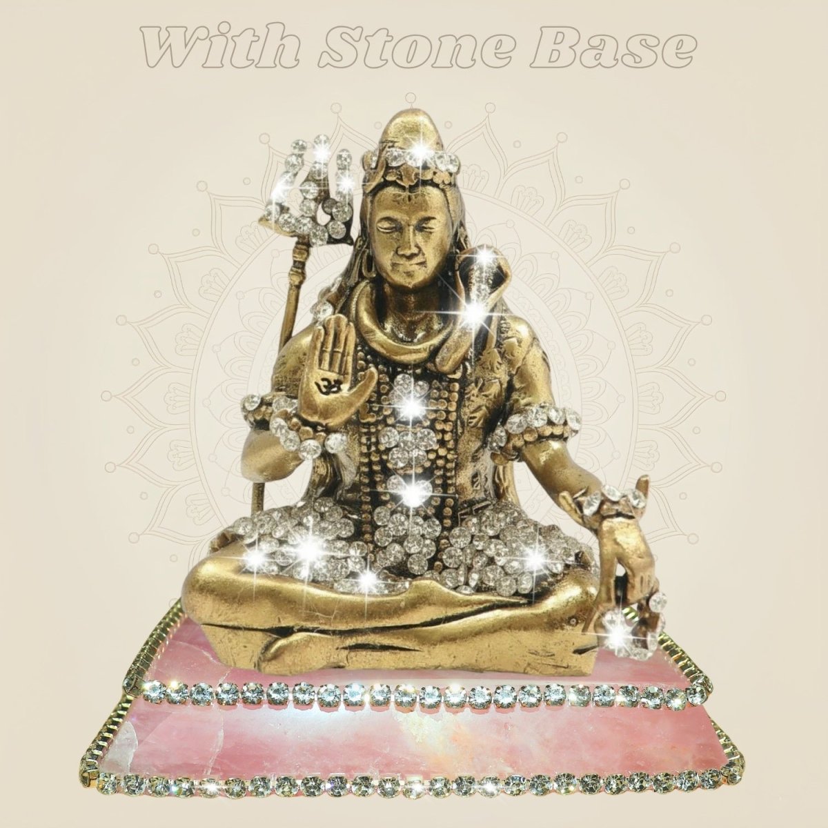 Meditative Brass Shiva Idol Enhanced with Fine Jewellery Stone 3" - Luxeartisanship