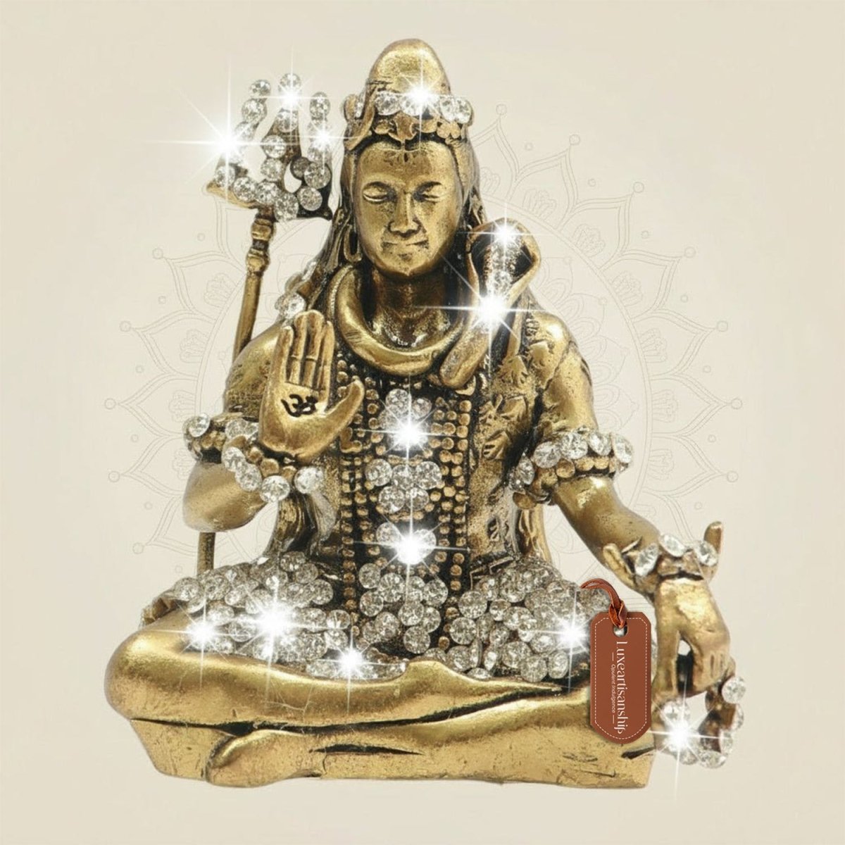 Meditative Brass Shiva Idol with Fine Jewellery Stone
