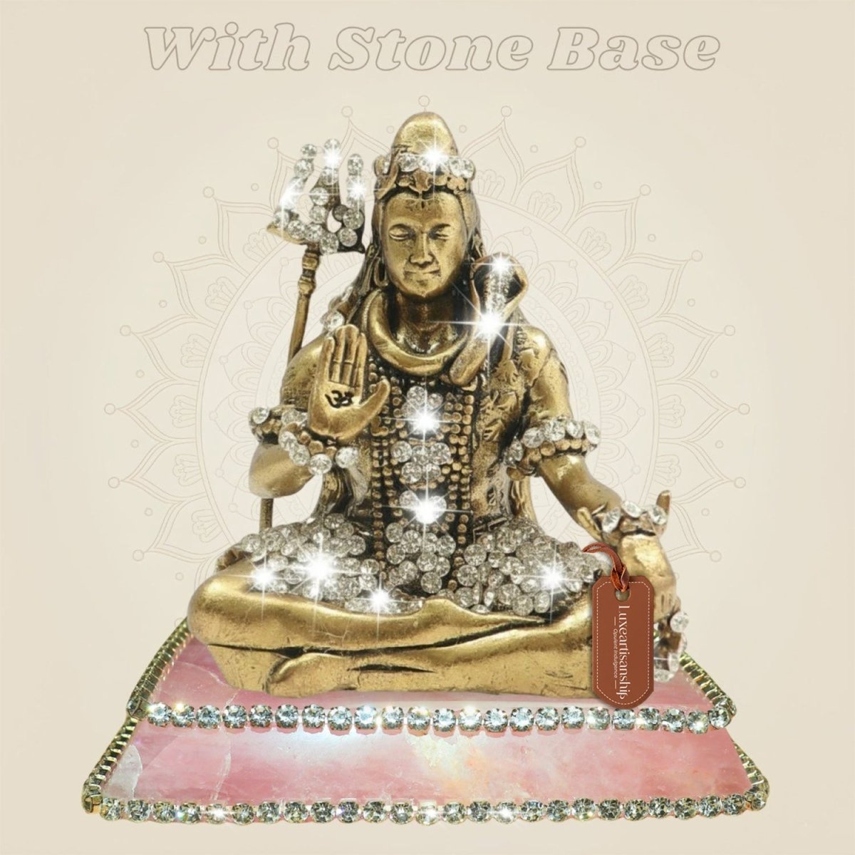 Meditative Brass Shiva Idol Enhanced with Fine Jewellery Stone 3" - Luxeartisanship