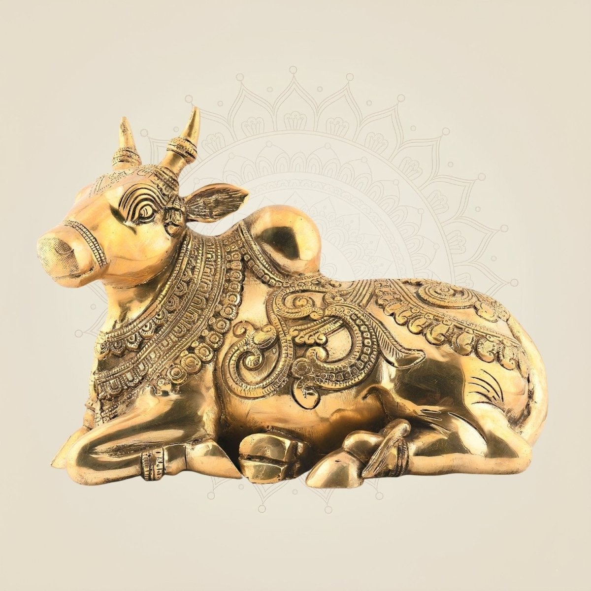 Nandi Brass Idol – 9.5" Superfine Pure Brass Statue with Engraved Detail - Luxeartisanship