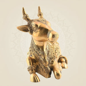 Nandi Brass Idol – 9.5" Superfine Pure Brass Statue with Engraved Detail - Luxeartisanship