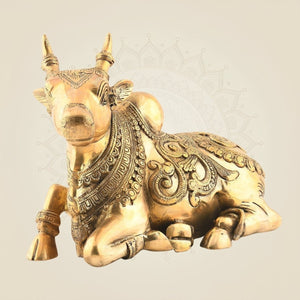 Nandi Brass Idol – 9.5" Superfine Pure Brass Statue with Engraved Detail - Luxeartisanship