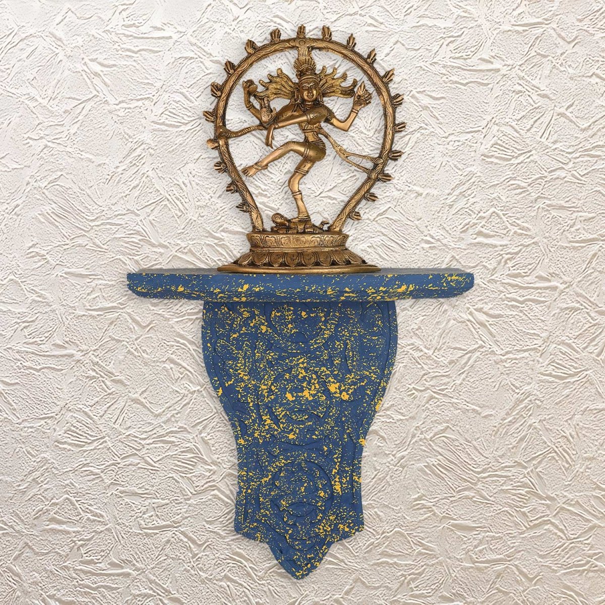 Nataraja Brass Idol with Wall Stand – Teal Finish | 12" Home Decor Murti - Luxeartisanship