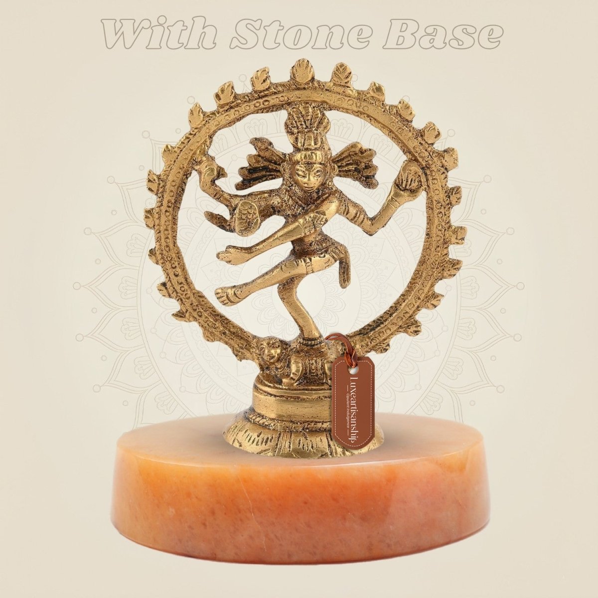 Brass Nataraja Sculpture with Stone Base Colored