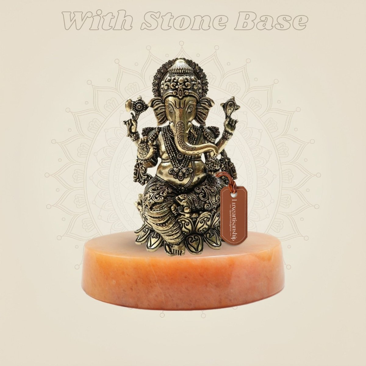 Ornate Brass Ganesha Idol 4" on stone