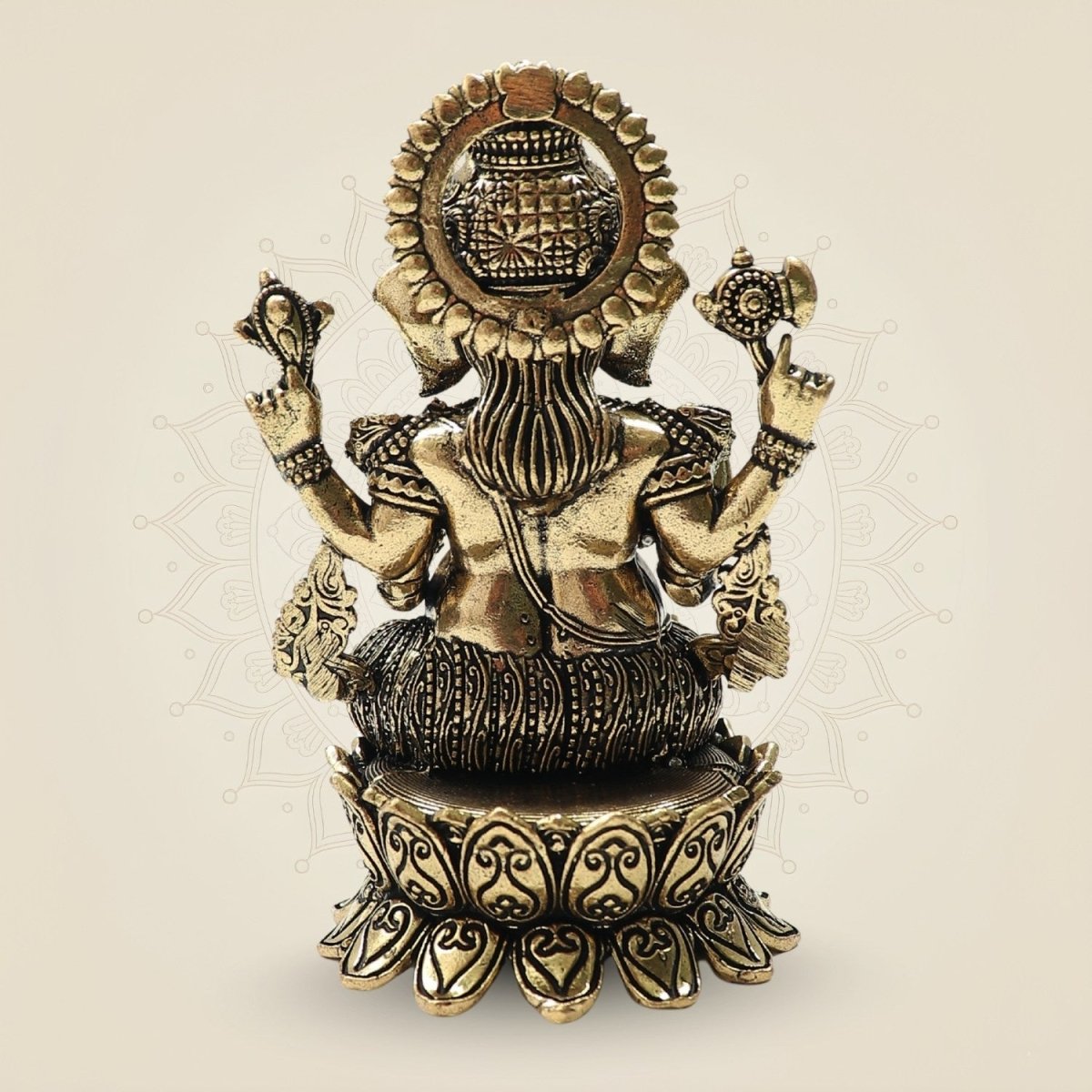Ornate Brass Ganesha Idol 4"– Seated Ganpati Statue with Detailed Lotus Base - Luxeartisanship