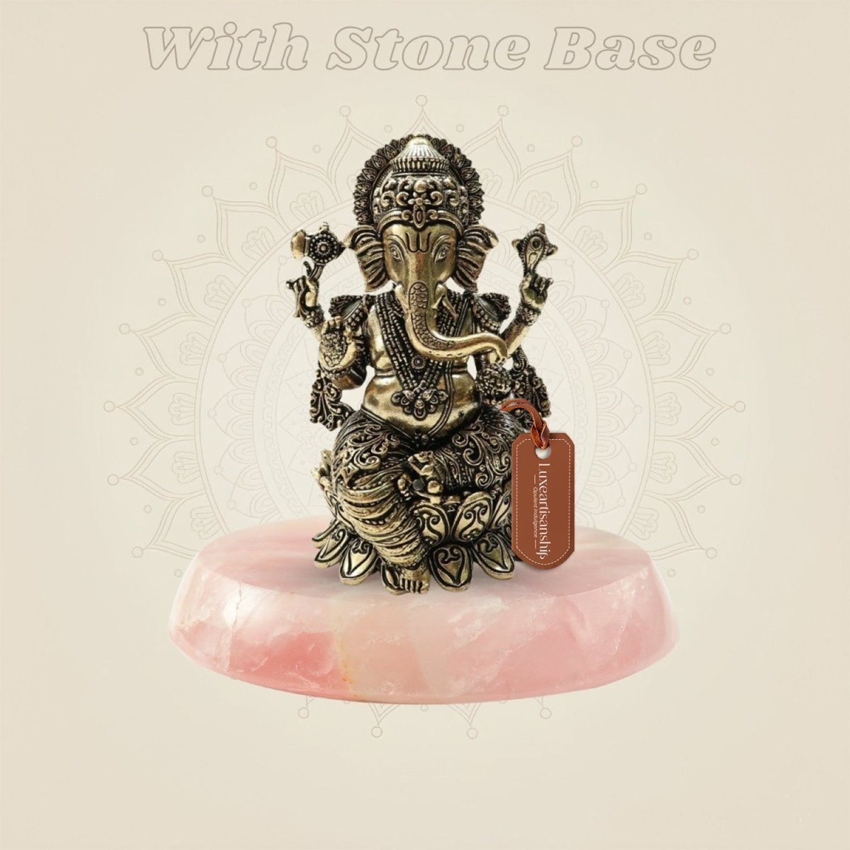 Ornate Brass Ganesha Idol 4"– Seated Ganpati Statue with Detailed Lotus Base - Luxeartisanship