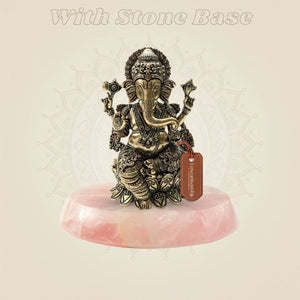 Ornate Brass Ganesha Idol 4"– Seated Ganpati Statue with Detailed Lotus Base - Luxeartisanship