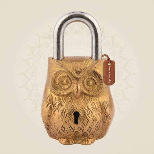 Owl Shape Brass Lock – 3" Handmade Vintage-Style Brass Padlock Artisan