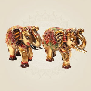 Pair of 4" Brass Elephants – Lucky Trunk - Up Colored figurines