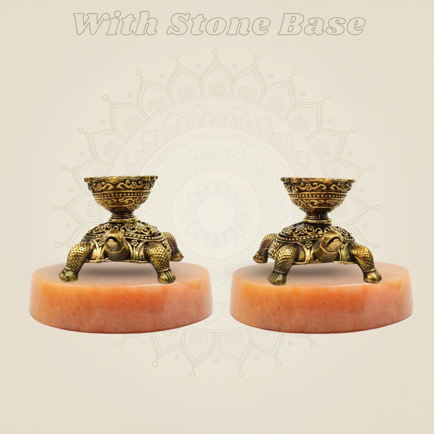 Pair of Brass Turtle Diyas 2.5" on gemstone base