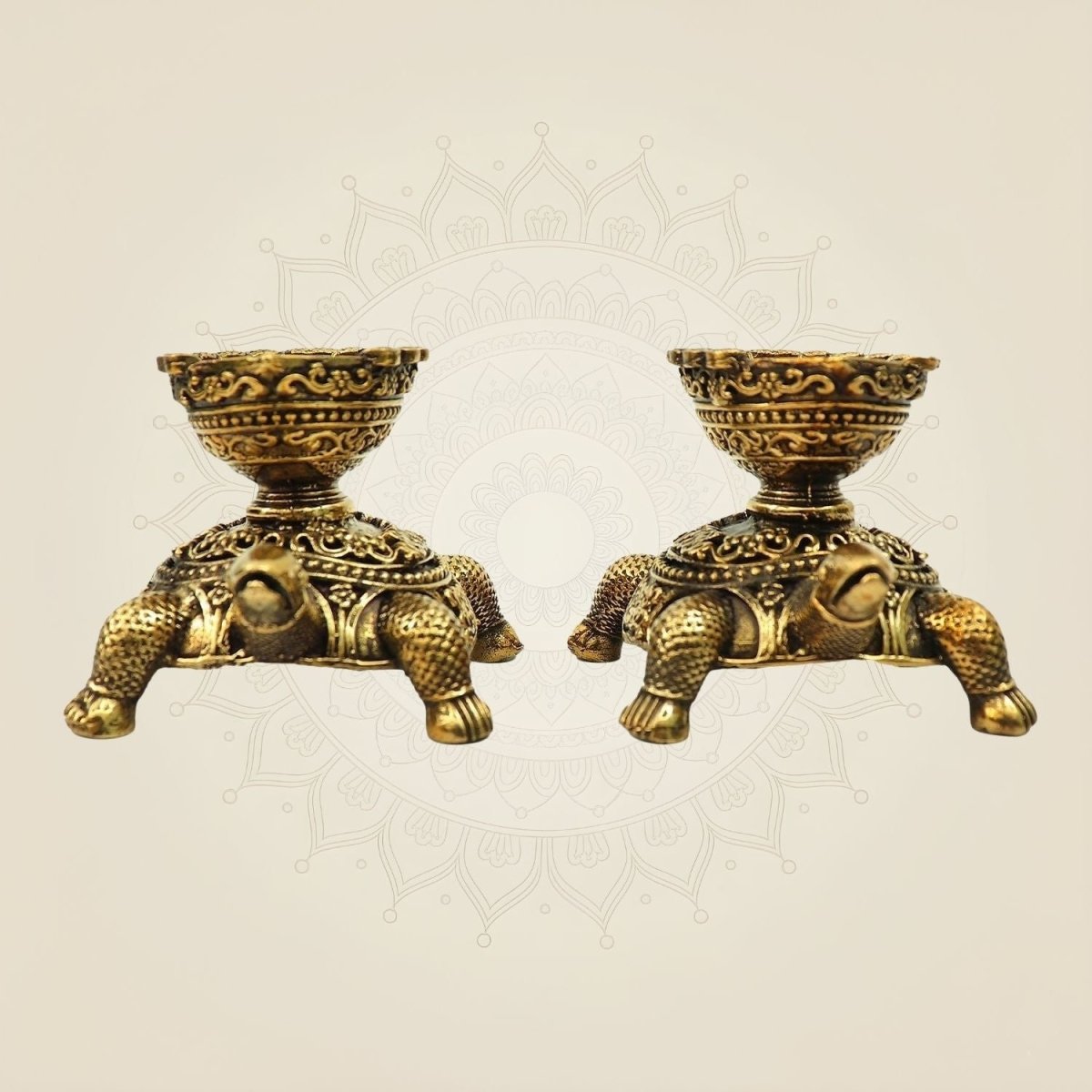 Pair of Brass Turtle Diyas 2.5" | Traditional Tortoise Oil Lamps for Temple & Home - Luxeartisanship