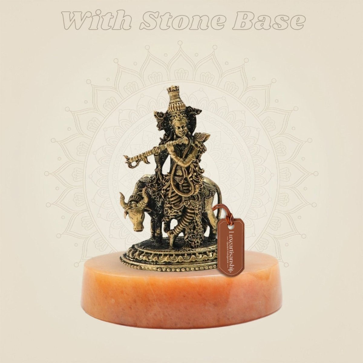 Panchaloha Krishna Playing Flute with Cow Bronze Idol 3" - Luxeartisanship