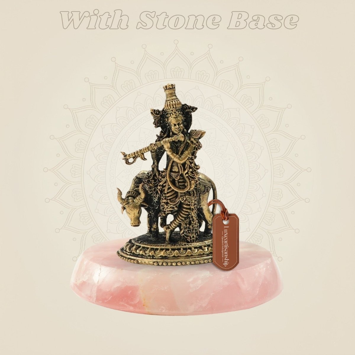 Panchaloha Krishna Playing Flute with Cow Bronze Idol 3" - Luxeartisanship