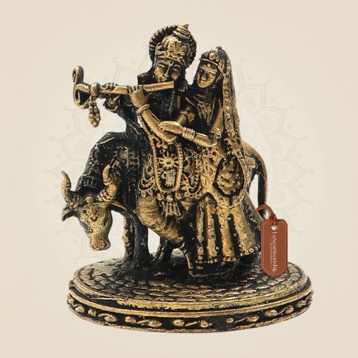 Panchaloha Radha Krishna with Cow Bronze Idol