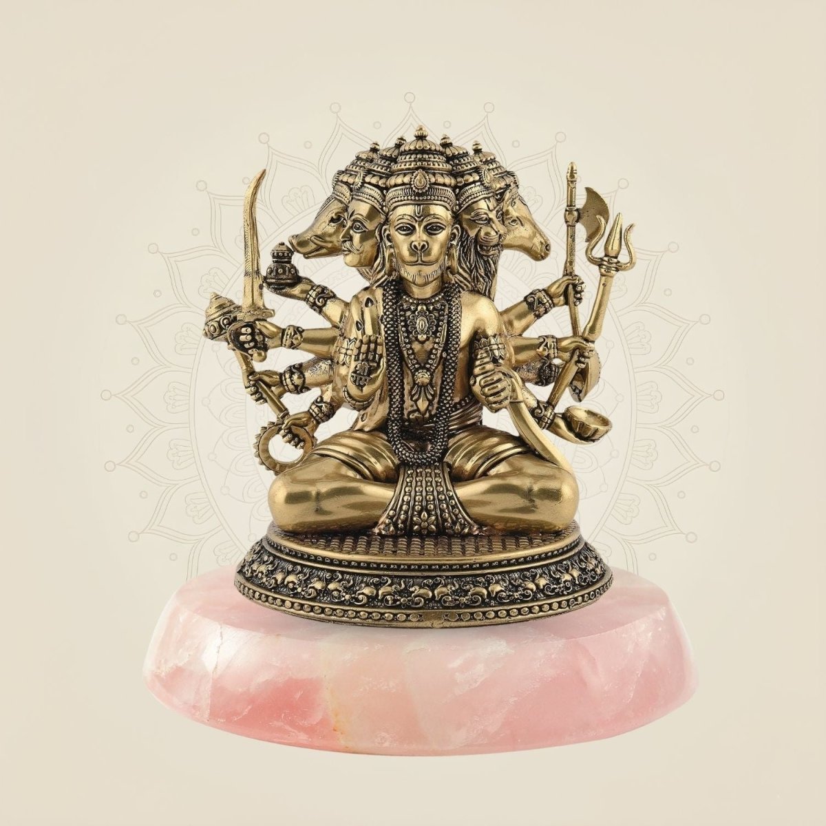 Colored Brass Panchmukhi Hanuman Idol with Stone Base