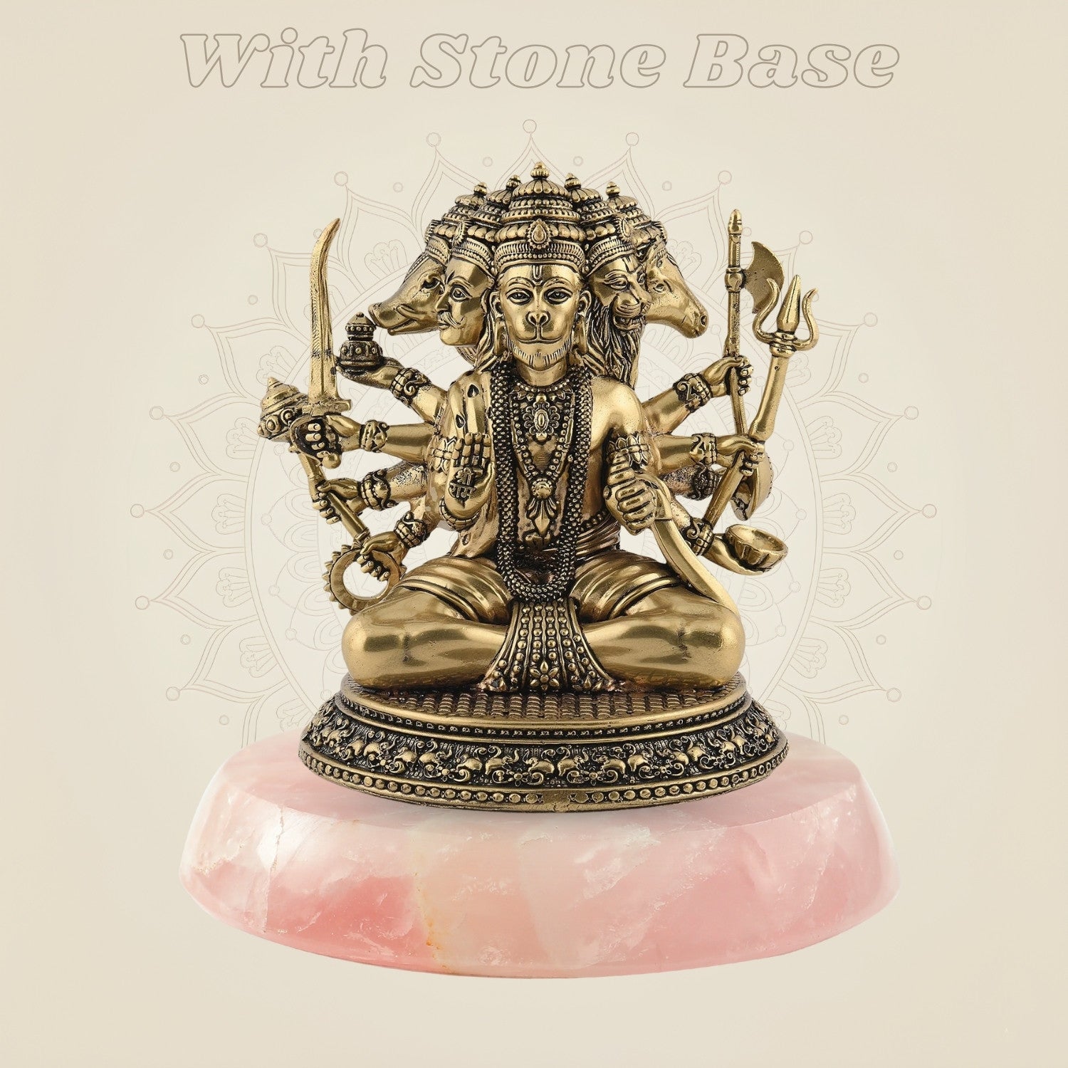 Colored Brass Panchmukhi Hanuman Idol with Stone Base