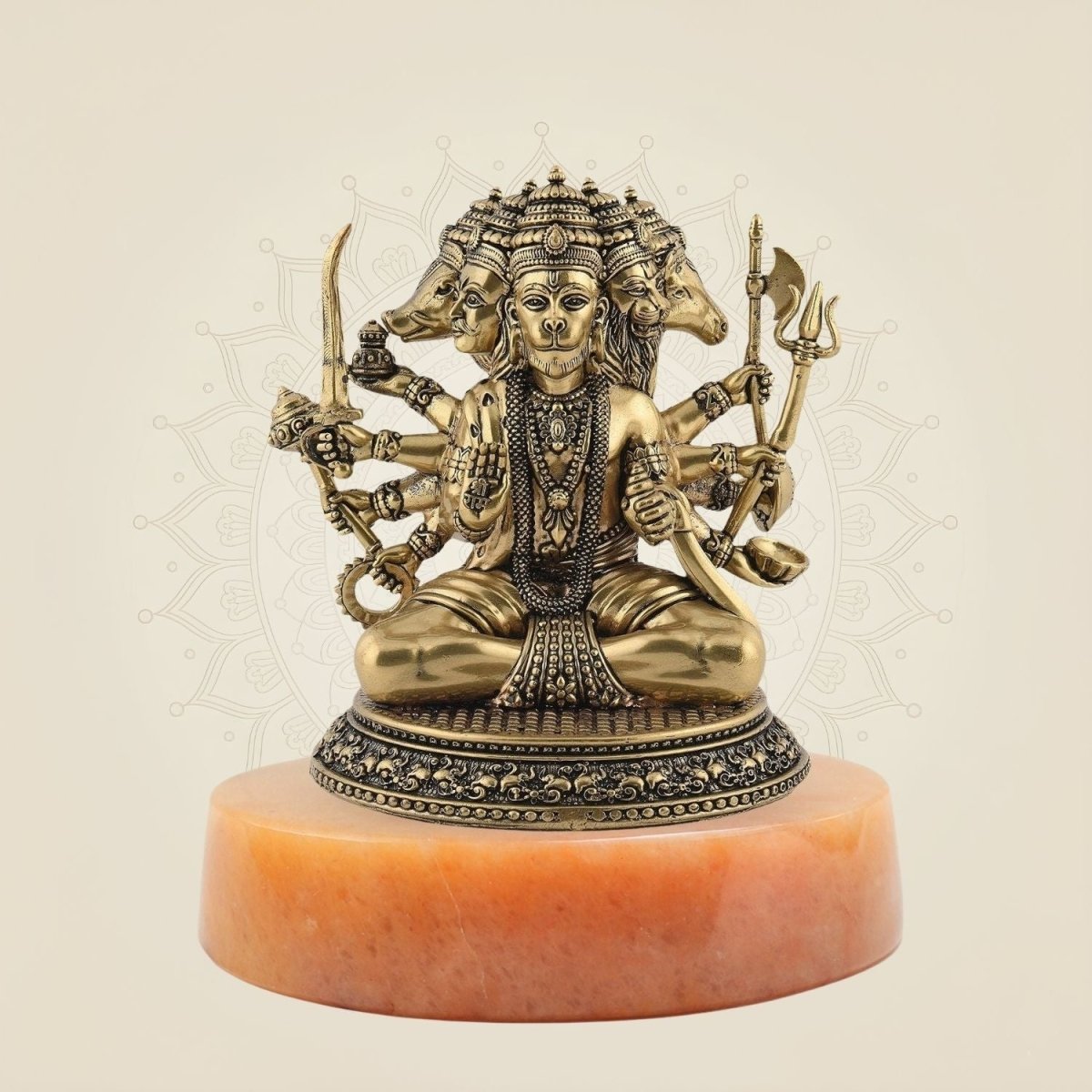 Colored Brass Panchmukhi Hanuman Idol with Stone Base