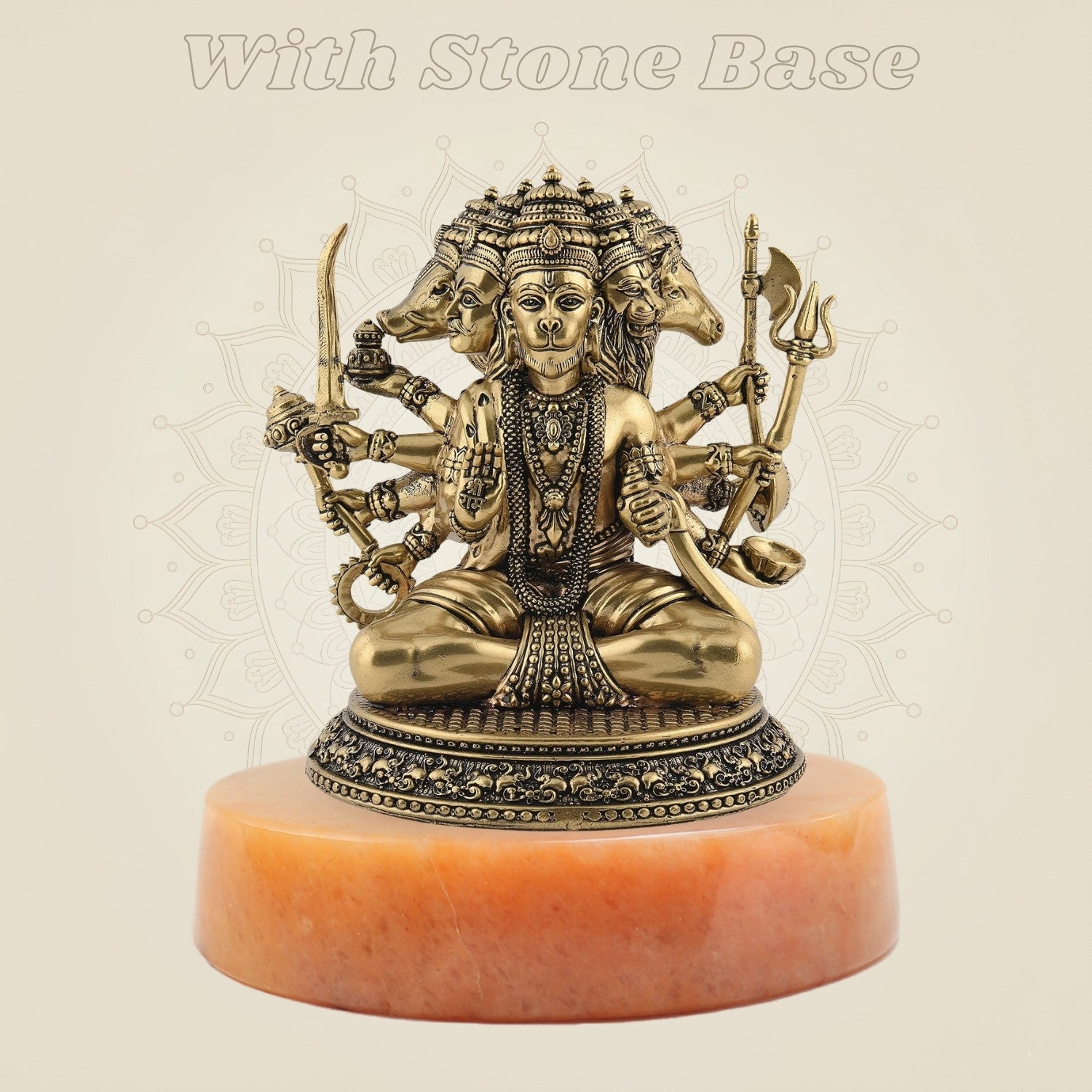 Colored Brass Panchmukhi Hanuman Idol with Stone Base