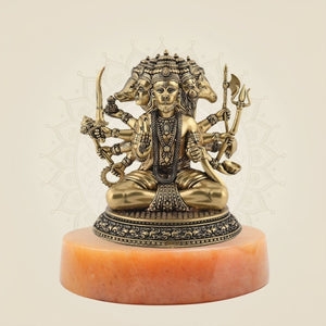 Colored Brass Panchmukhi Hanuman Idol with Stone Base