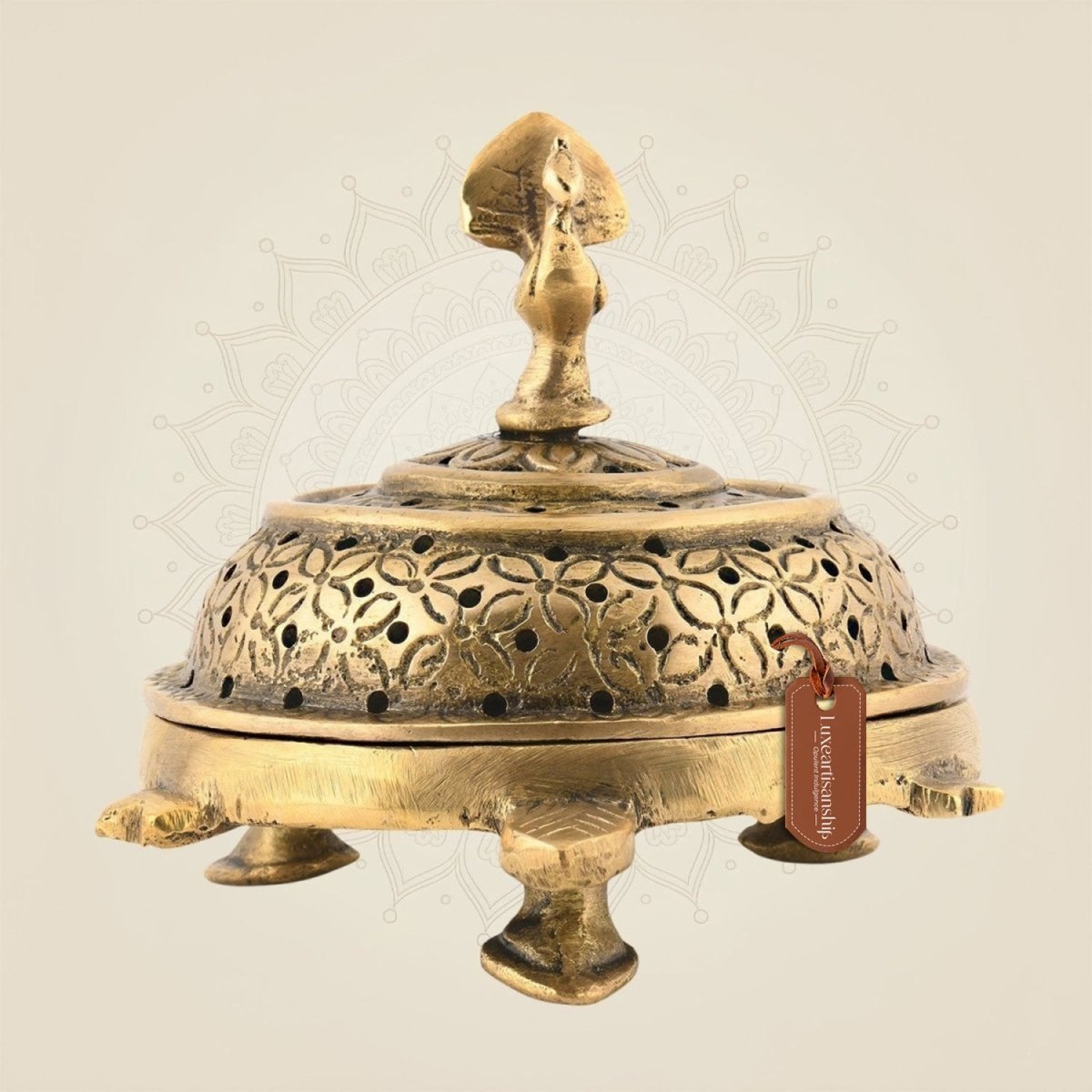 Peacock Brass Dhoop Dani with Tortoise Base