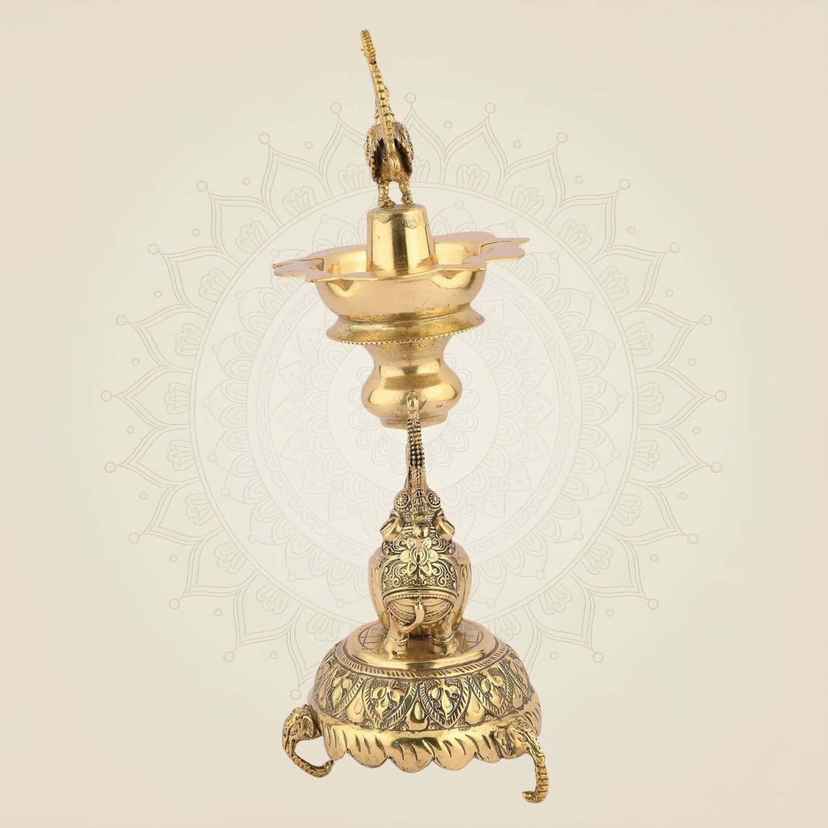 Brass Diya with Elephant Design
