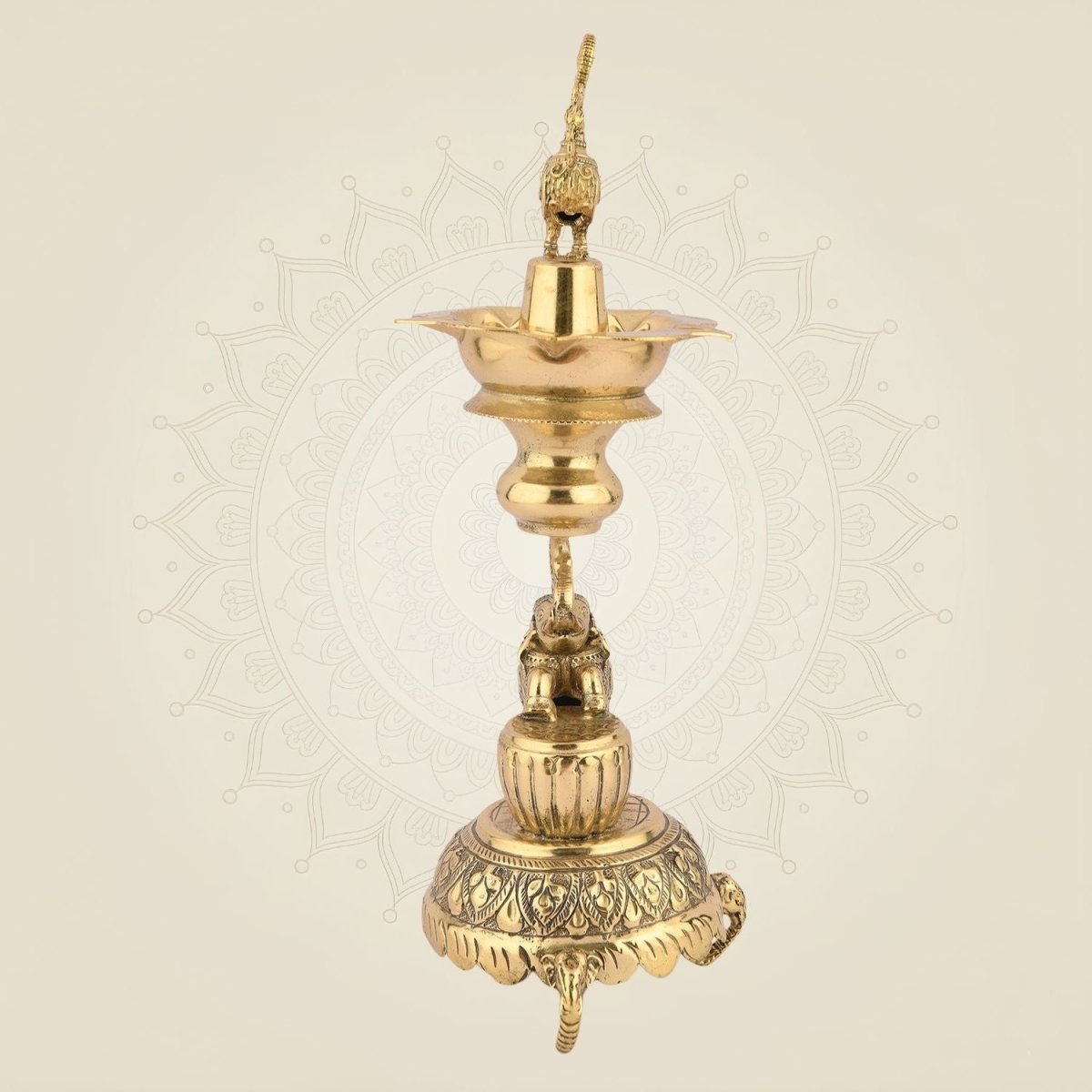 Peacock Brass Oil lamp with Elephant Design