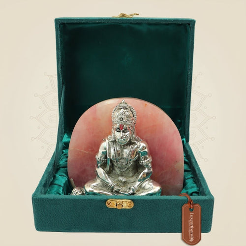 Premium 999 Silver Plated Hanuman ji Idol with Stone Base for Home Temple & Gifting