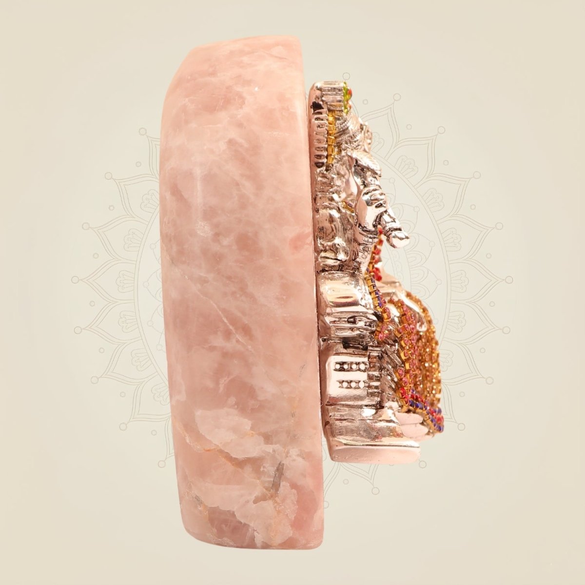 Premium 999 Silver Plated Radha Krishna Idol with Stone Work on Rose Quartz Base for Home Temple - Luxeartisanship