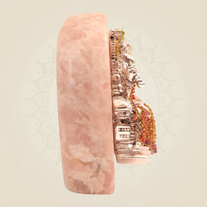 Premium 999 Silver Plated Radha Krishna Idol with Stone Work on Rose Quartz Base for Home Temple - Luxeartisanship