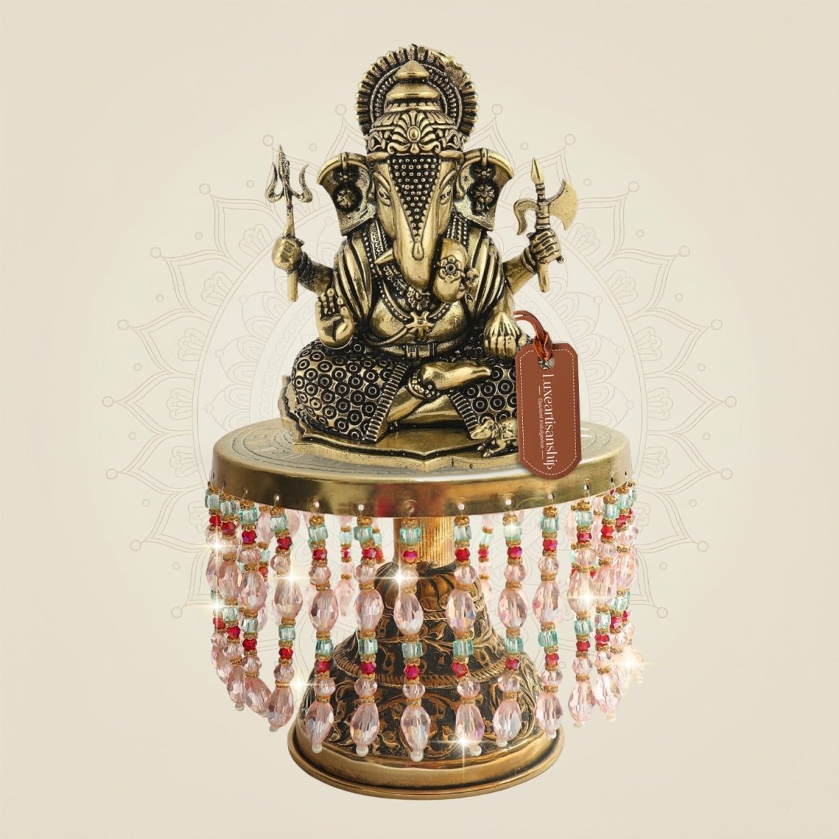 Premium Brass Dagduseth Ganesha Idol on Chowki – Divine Form 9" - Luxeartisanship