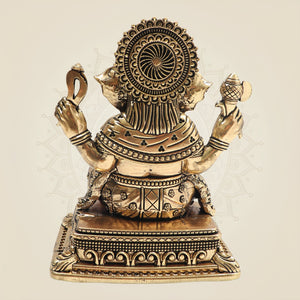 Premium Brass Ganesha on Singhasan Idol 6" with Royal Seating - Luxeartisanship