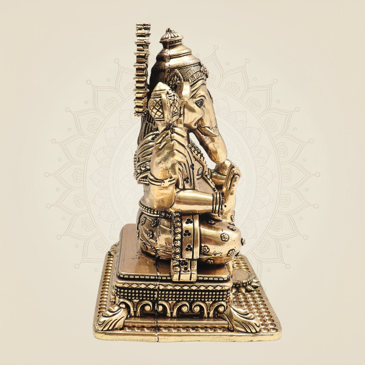 Premium Brass Ganesha on Singhasan Idol 6" with Royal Seating - Luxeartisanship