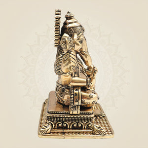 Premium Brass Ganesha on Singhasan Idol 6" with Royal Seating - Luxeartisanship