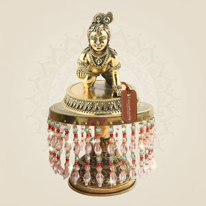 Premium Brass Laddu Gopal Murti on Chowki 7"– Krishna Bal Form - Luxeartisanship