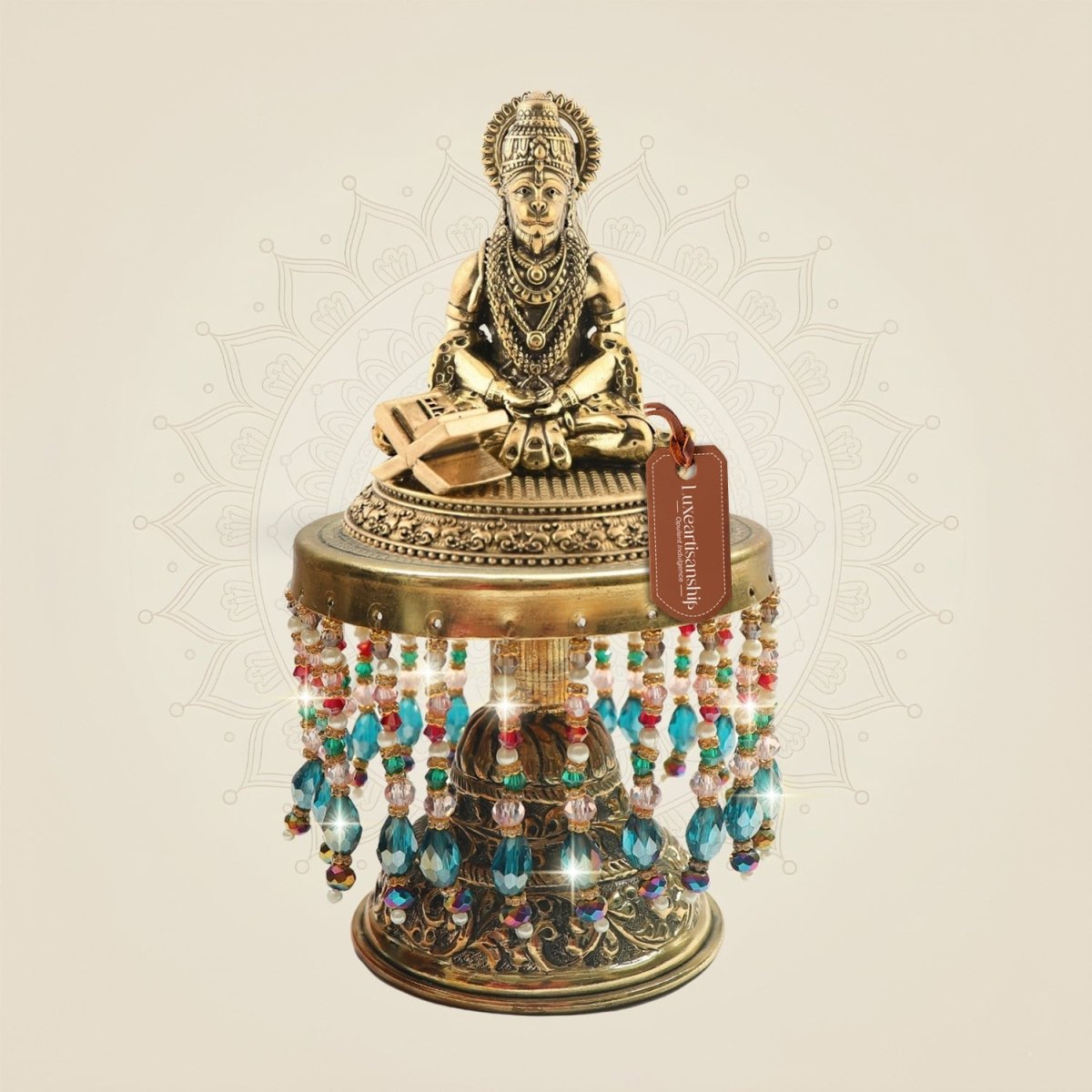 Premium Meditating Hanuman Ji Brass Idol on Chowki 6.75" for Balance - Luxeartisanship