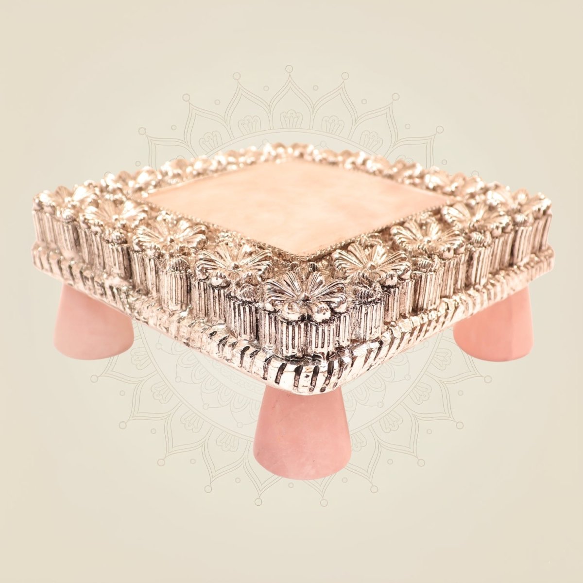 Pure 999 Silver Plated Pooja Chowki (Bajot) with Floral Design for Home Mandir - Luxeartisanship