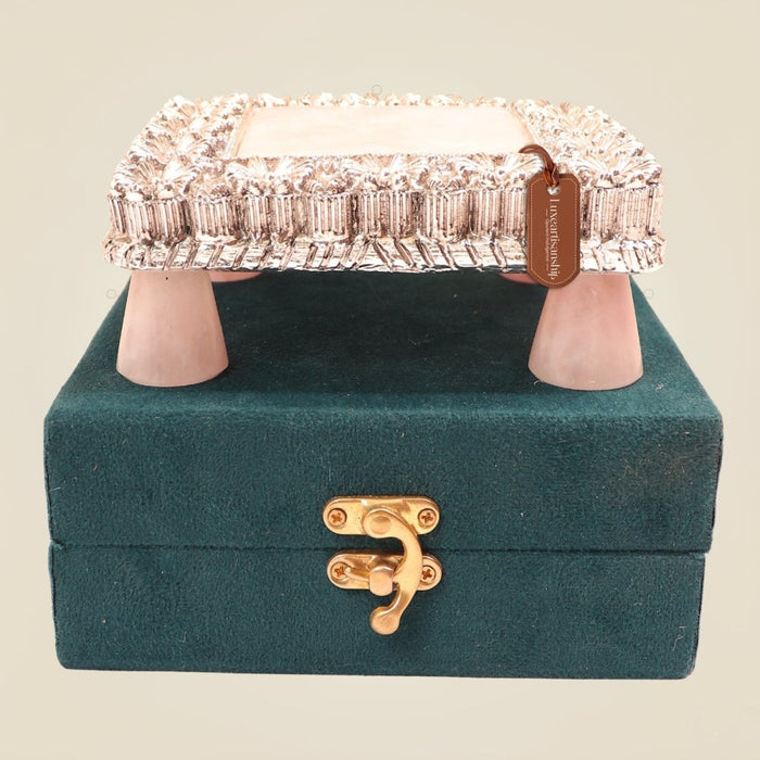 Pure 999 Silver Plated Pooja Chowki (Bajot) with Floral Design for Home Mandir - Luxeartisanship