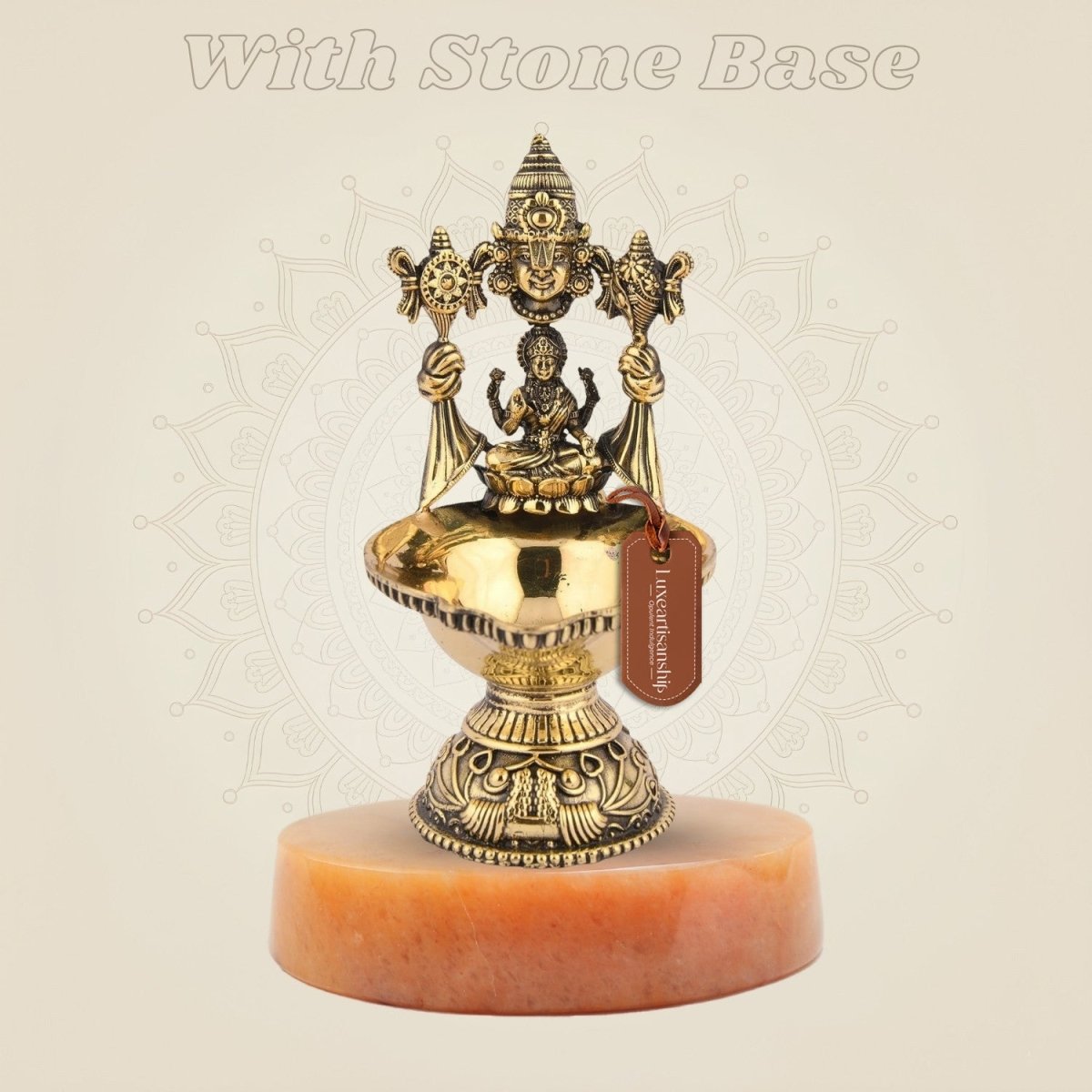 Pure Brass Balaji with Laxmi Diya Handcrafted Artisan Idol – 4.25" Decor - Luxeartisanship