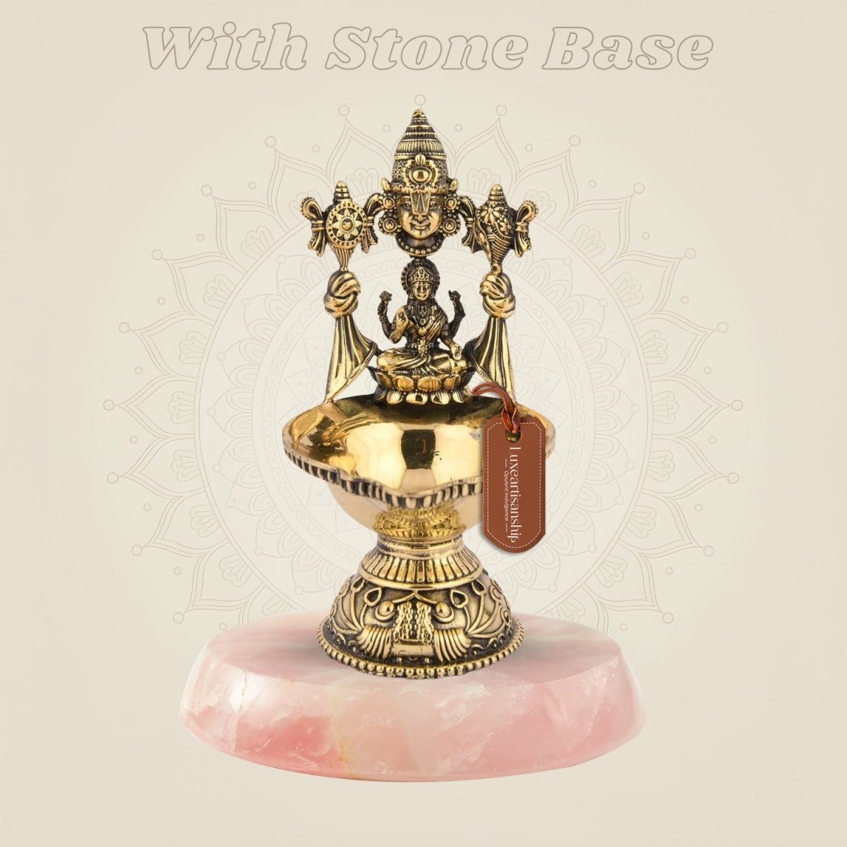 Pure Brass Balaji with Laxmi Diya Handcrafted Artisan Idol – 4.25" Decor - Luxeartisanship