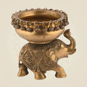 Brass Elephant Urli Bowl with Ghungroo