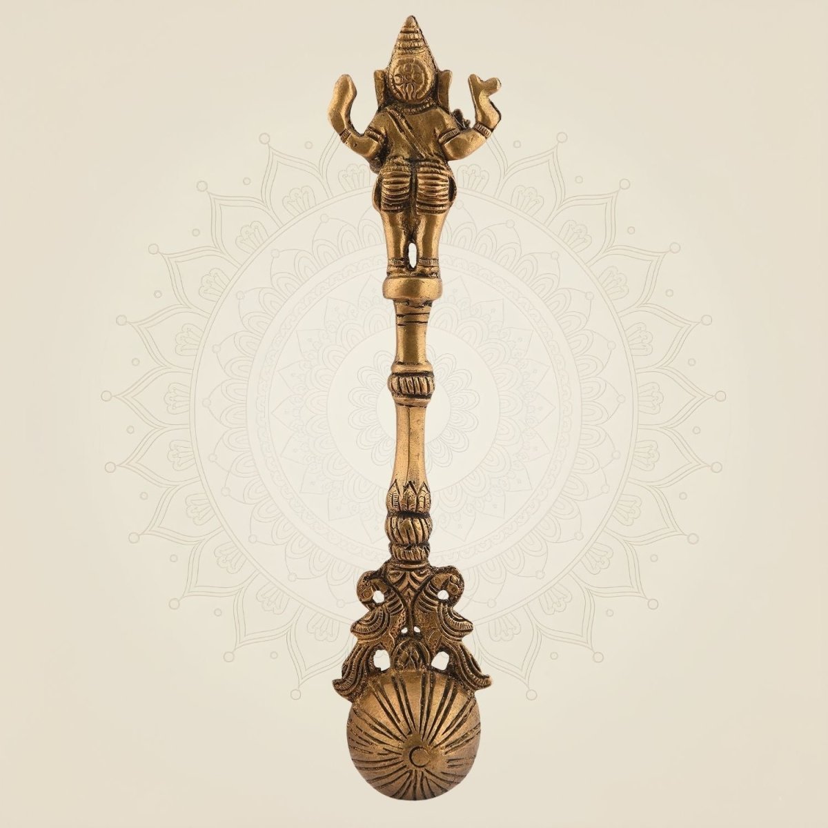Pure Brass Ganesha Pooja Spoon for Ritual Use