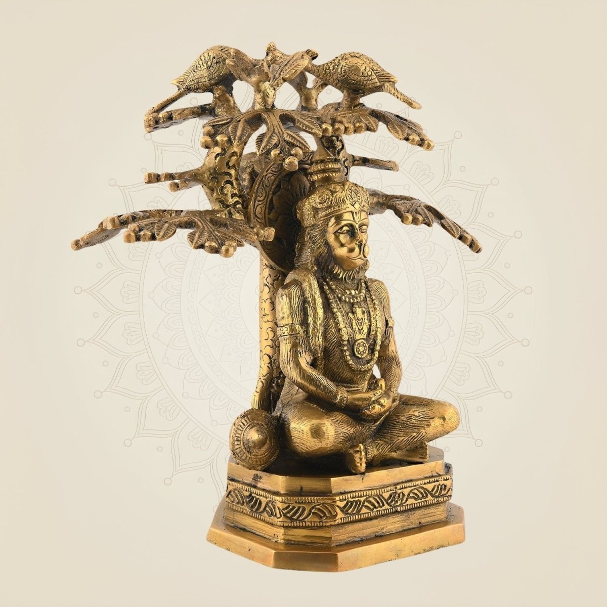 Pure Brass Hanuman Idol | Meditating Under Kadamba Tree | Divine Handcrafted Statue 9.5 Inch - Luxeartisanship