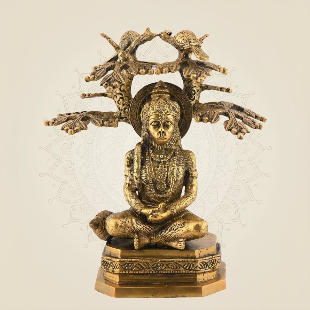Pure Brass Hanuman Idol | Meditating Under Kadamba Tree | Divine Handcrafted Statue 9.5 Inch - Luxeartisanship