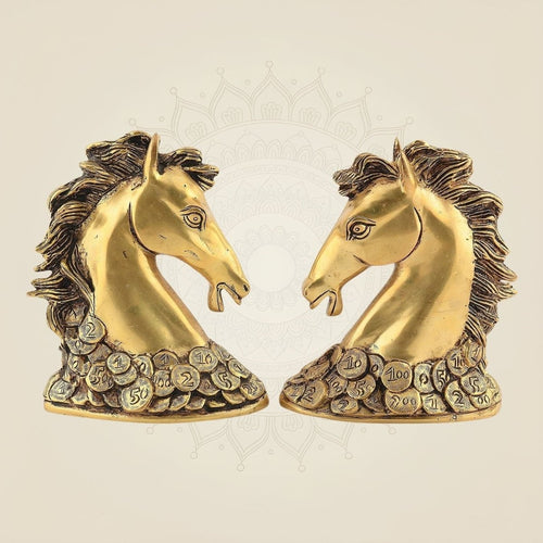 Pure Brass Horse Head Set – 7" Handcrafted Artisan Decorative Sculptures