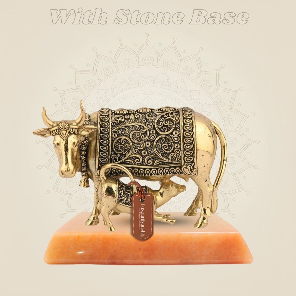 Pure Brass Kamdhenu Cow Idol & Calf 3.25" – Lightweight, Handcrafted Artisan - Luxeartisanship