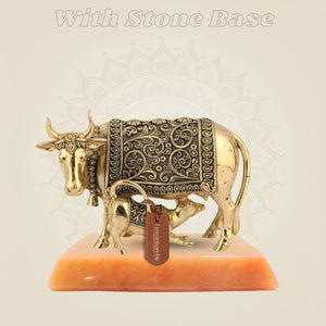 Pure Brass Kamdhenu Cow Idol & Calf 3.25" – Lightweight, Handcrafted Artisan - Luxeartisanship